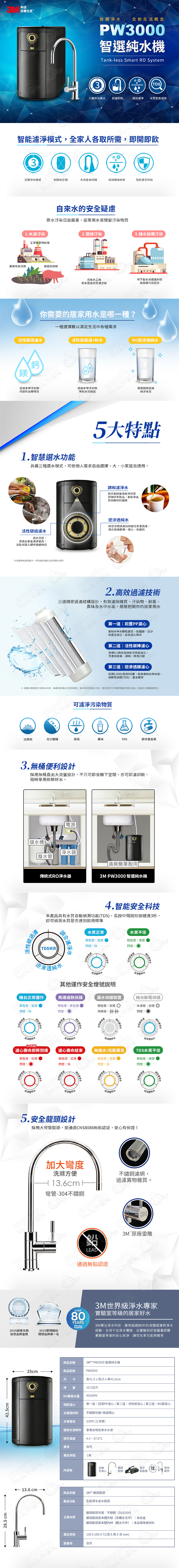 3M PW3000 櫥下型無桶直出式智選RO逆滲透純水機