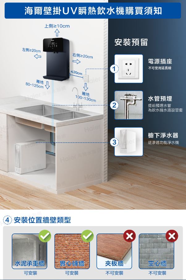 Haier 海爾 壁掛UV瞬熱飲水機(黑)+RO800G鮮活淨水器