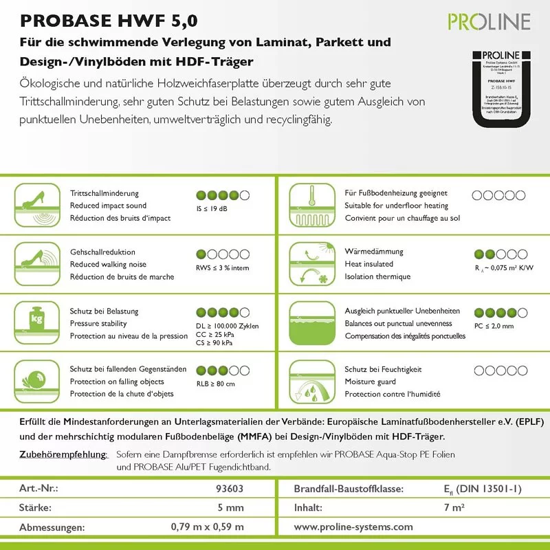 德國PROLINE PROBASE HWF 5,0 - 5mm木質纖維隔音墊