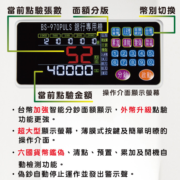 BS970銀行等級六國幣別專用點驗鈔機