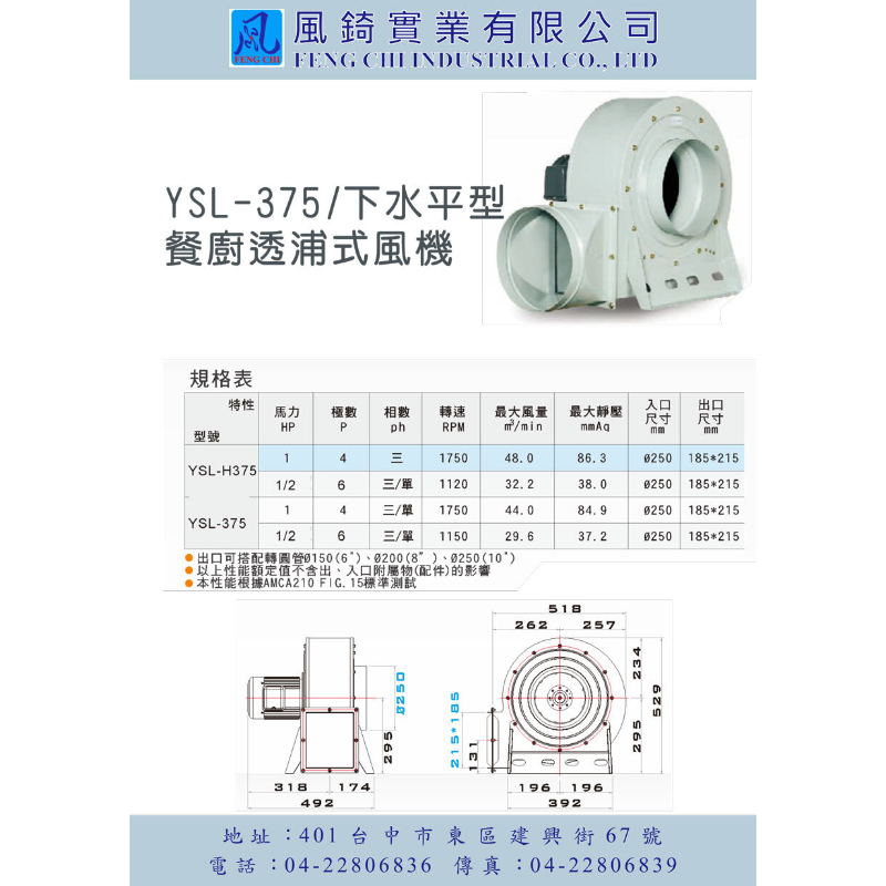 YSL-375 餐廚透浦式風機