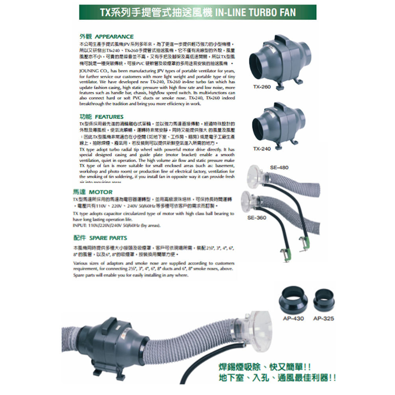 TX 手提式線型抽送風機系列