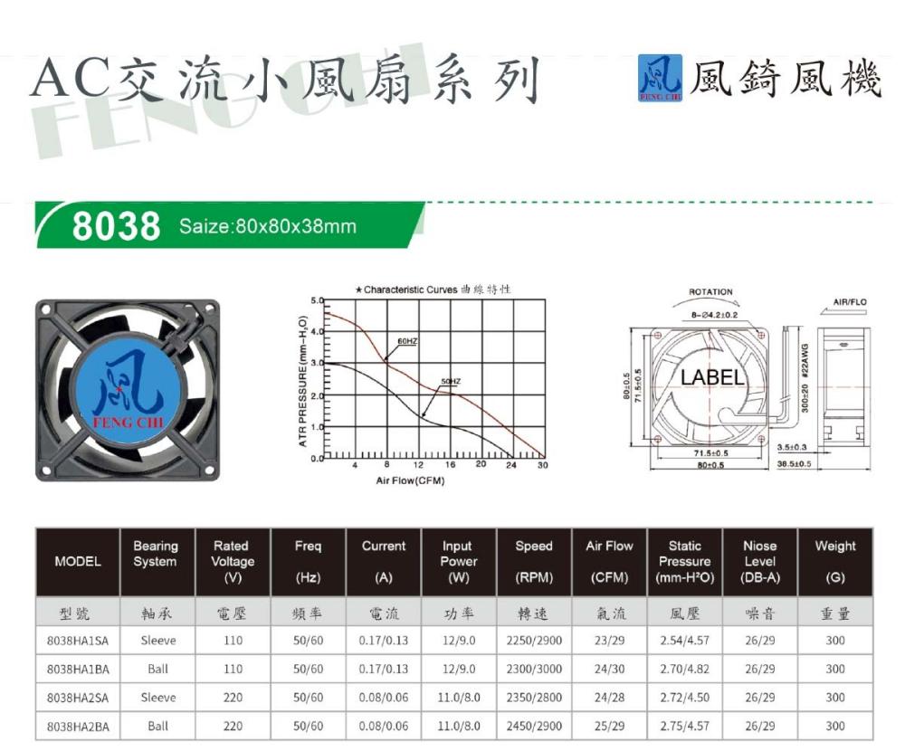 AC8038 交流散熱小風扇