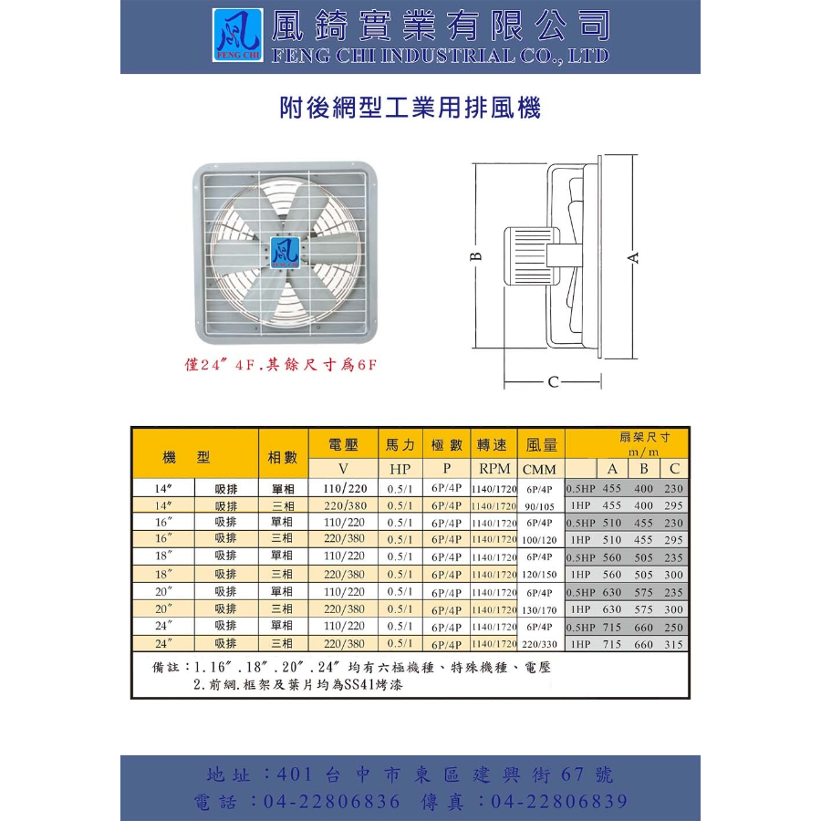 14 - 24 附後網型工業用排風扇