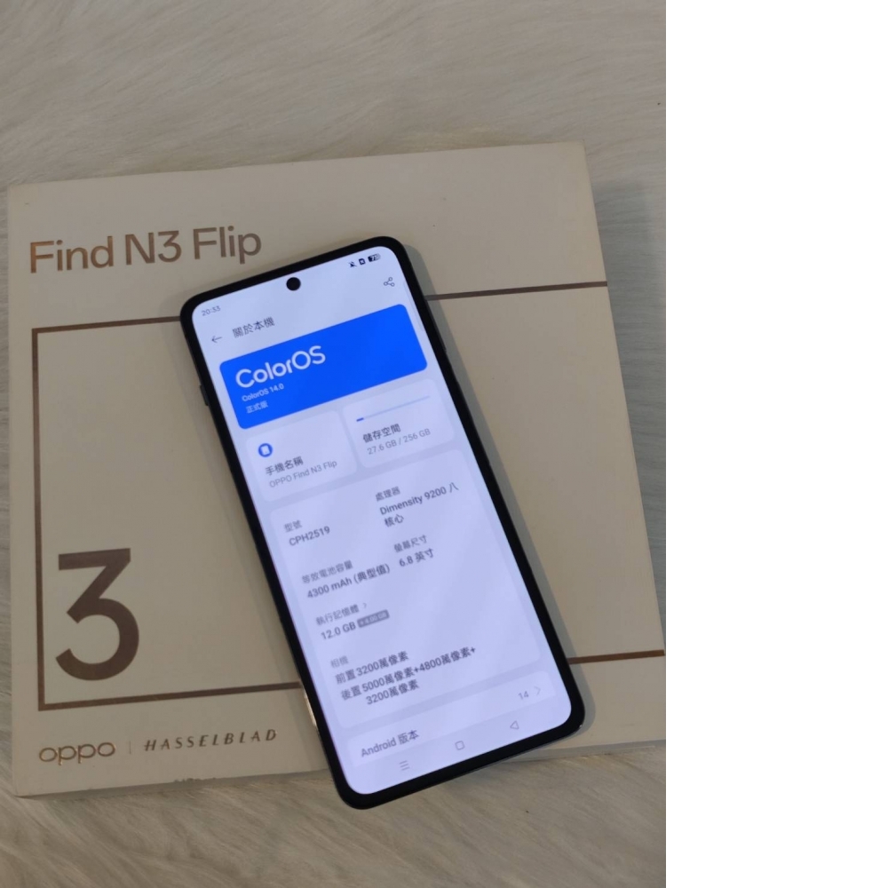 型號：OPPO Find N3 Flip 12G/256G 耀黑 編號#008AA