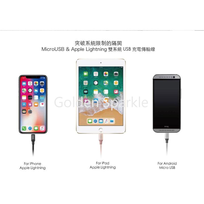 Micro USB& Apple Lightning雙系統充電傳輸線