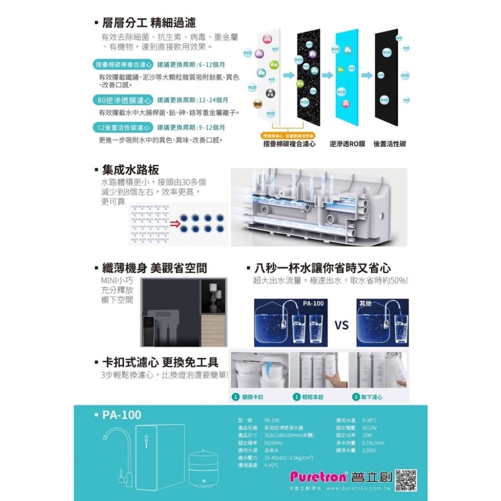 【普立創】PA-100家用逆滲透淨水器