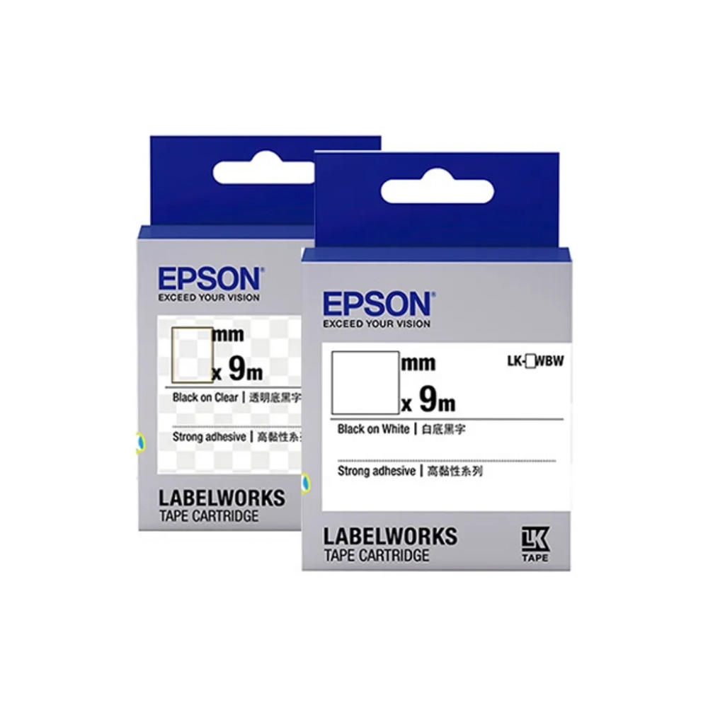 EPSON 高黏性系列 Strong Adhesive 標籤帶（透明底黑字｜白底黑字）