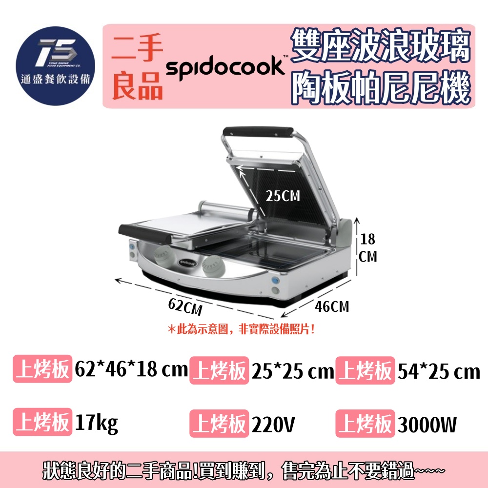 [二手整新良品]Spidocook雙座波浪玻璃陶板帕尼尼機 220V