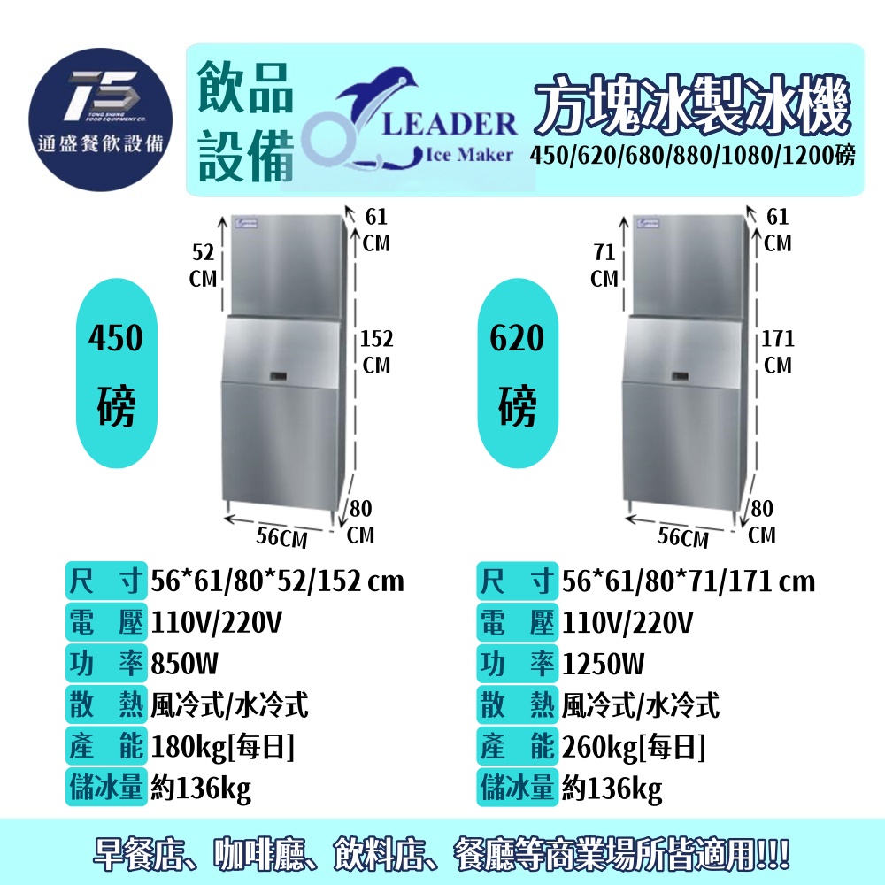 [飲品相關設備]力頓/Leader 方塊冰製冰機 450/620/680/880/1080/1200磅 110/220V