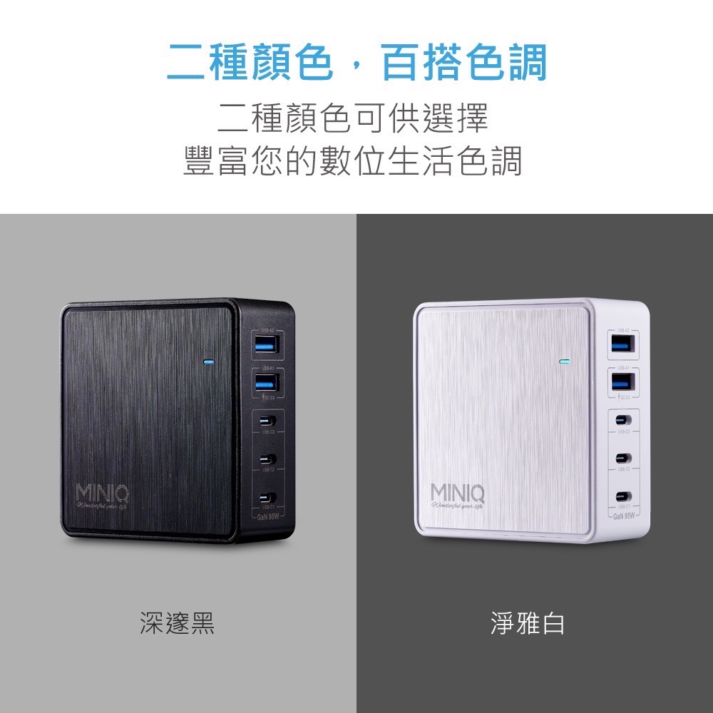 【MiniQ】95W氮化鎵快充電源供應器 (5孔 2A+3C) AC-DK200T