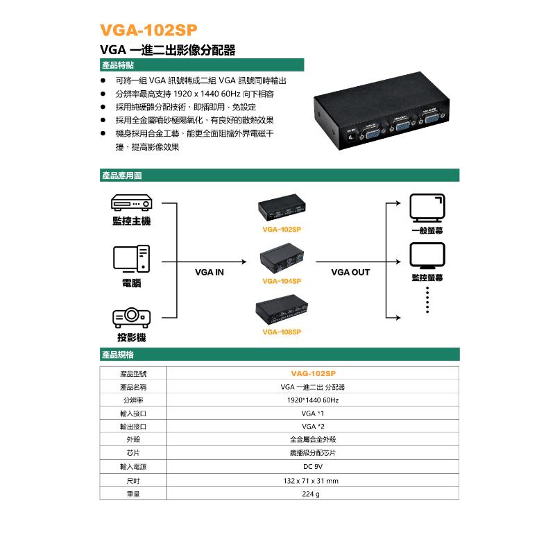 VGA 一進二出影像分配器