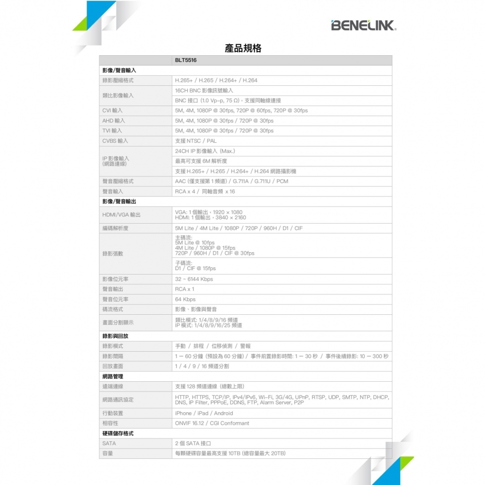 4K輸出 BENELINK 欣永成 高規16路 H.265 監控主機