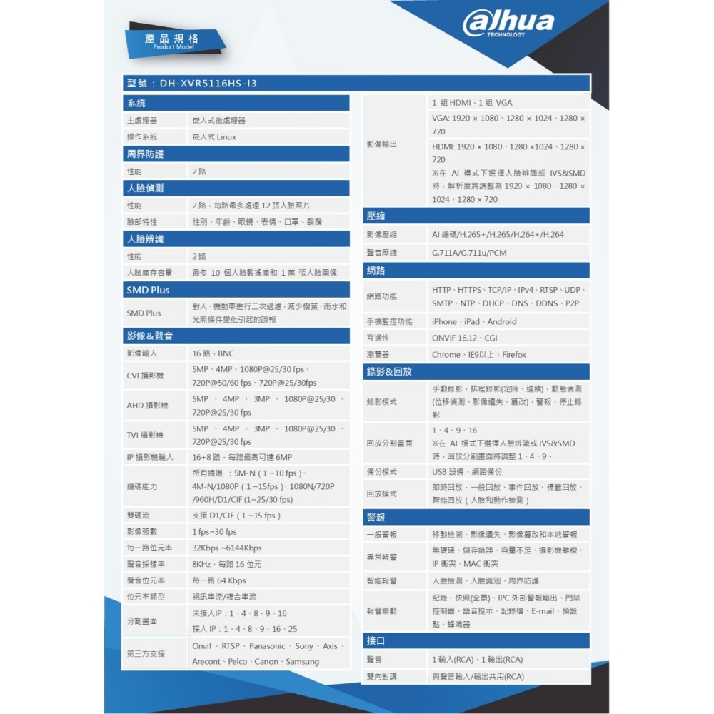 大華 16路 H.265 監控主機 支援5mp 2倍壓縮格式 1類比16同軸音 1硬碟 主機超穩定 支援16TB硬碟