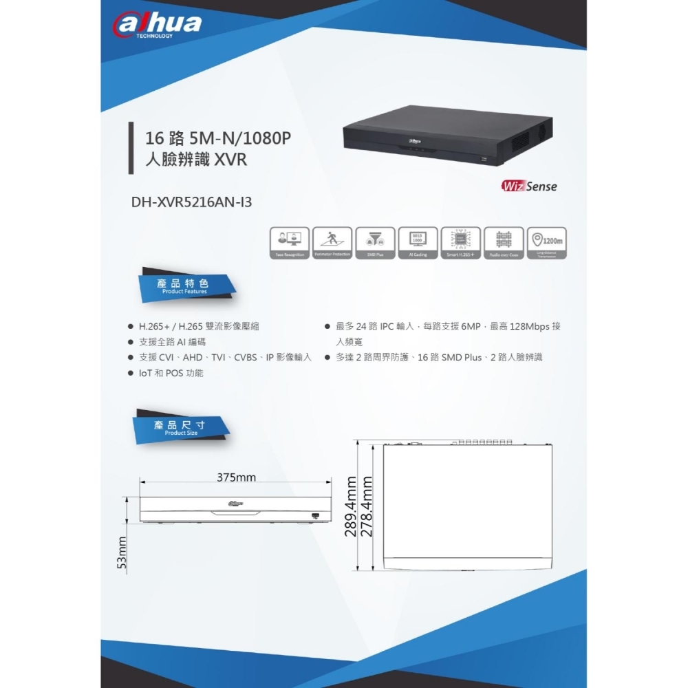 大華 16路 H.265 監控主機 支援5mp 2倍壓縮格式 1類比16同軸音 2硬碟 主機超穩定 支援16TB硬碟