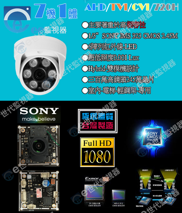 半球型 注意有寫 SONY 和沒寫差很大 7合1系統300萬鏡頭 撥鍵紐 監視器