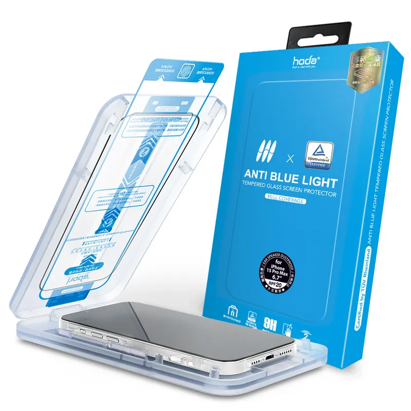 德國萊因認證抗藍光玻璃保護貼 for iPhone 15系列 附無塵太空艙貼膜神器 | hoda®【預購】