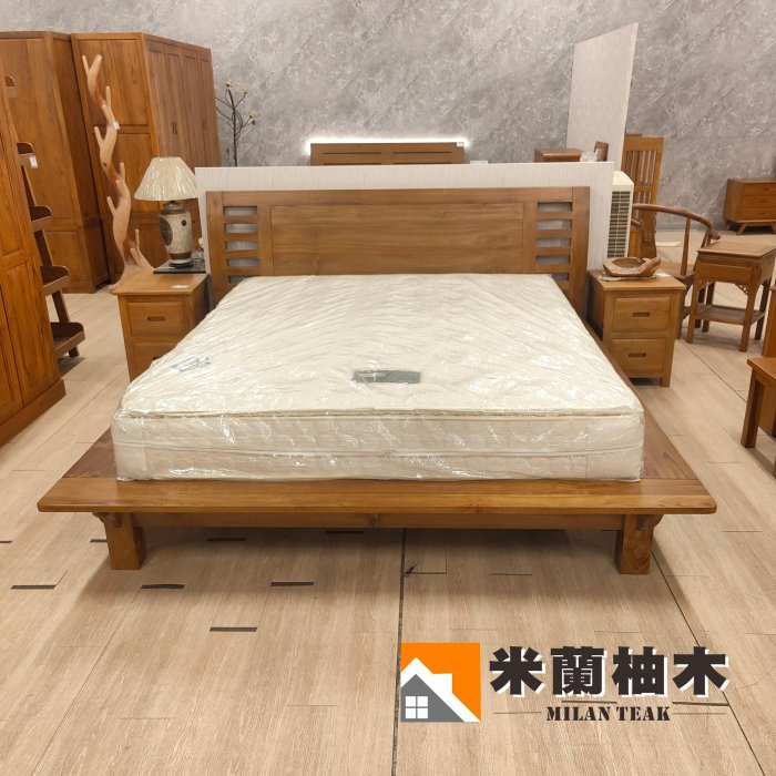 全柚木飄浮床架6X7大板料-禪風款..KING SIZE