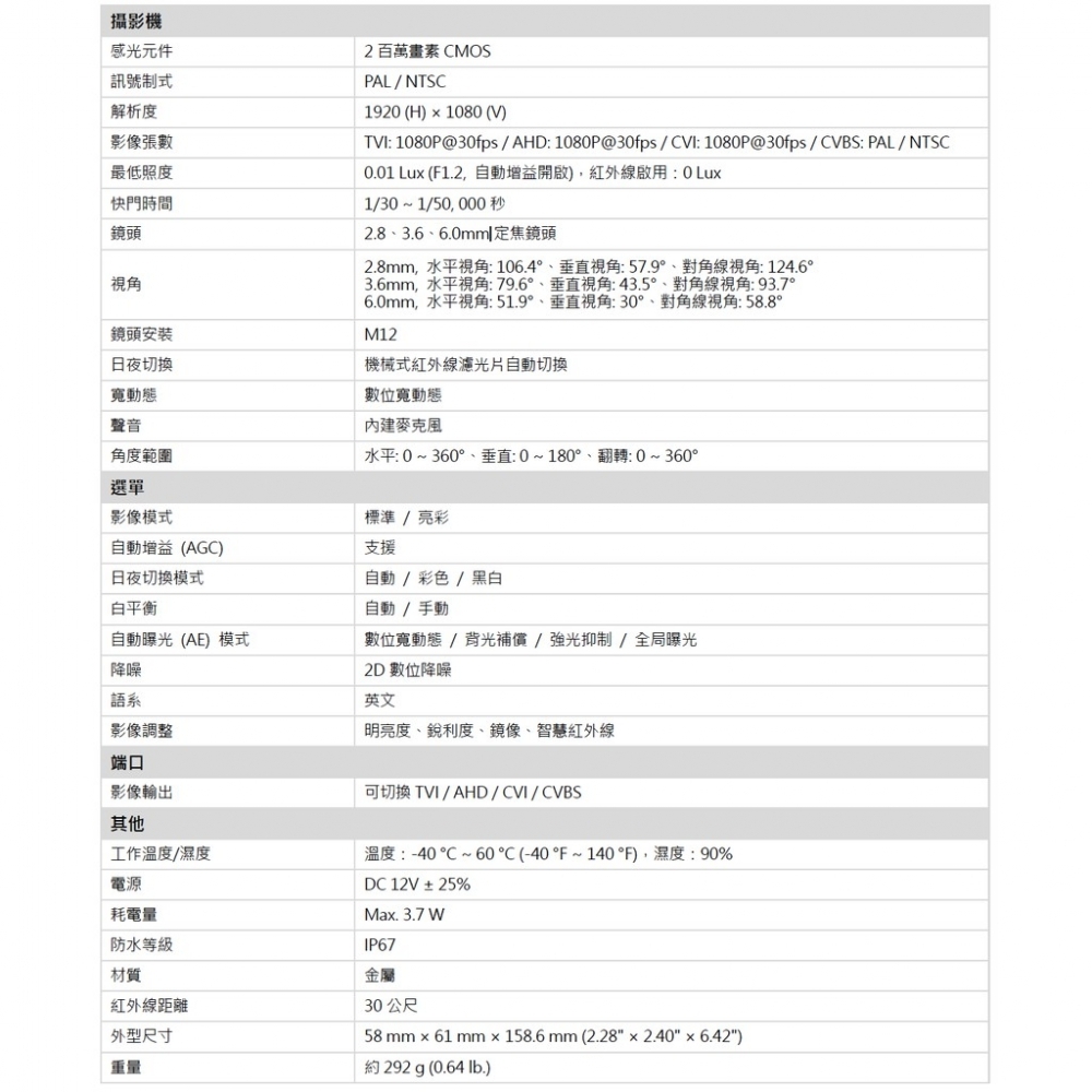 BLC2527CA 1080P同軸音頻槍型攝影機