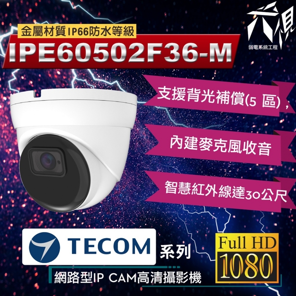 東訊TECOM 2MP/5MP 網路型IPCAM 3.6mm監視攝影鏡頭 【槍型/半球型 -  兩百萬畫素】