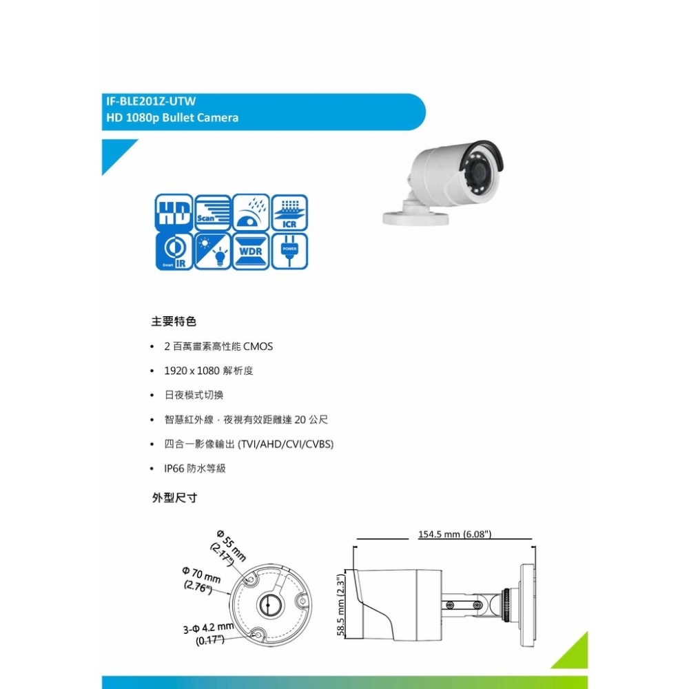 IF-BLE201Z-UTW 1080P小管型攝影機 CCTV 監視器 鏡頭