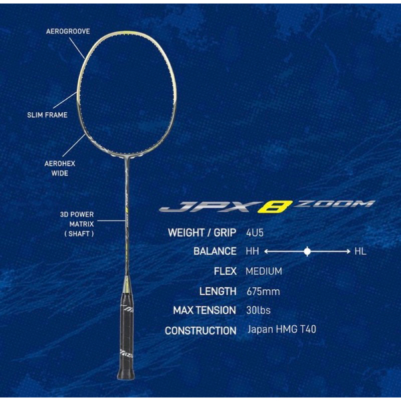 MIZUNO JPX 8 ZOOM 羽球拍 73MTB22259 73MTB22261