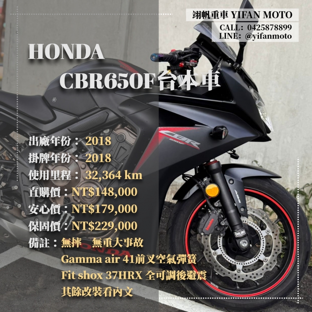 【2018 HONDA CBR650F 台本車】