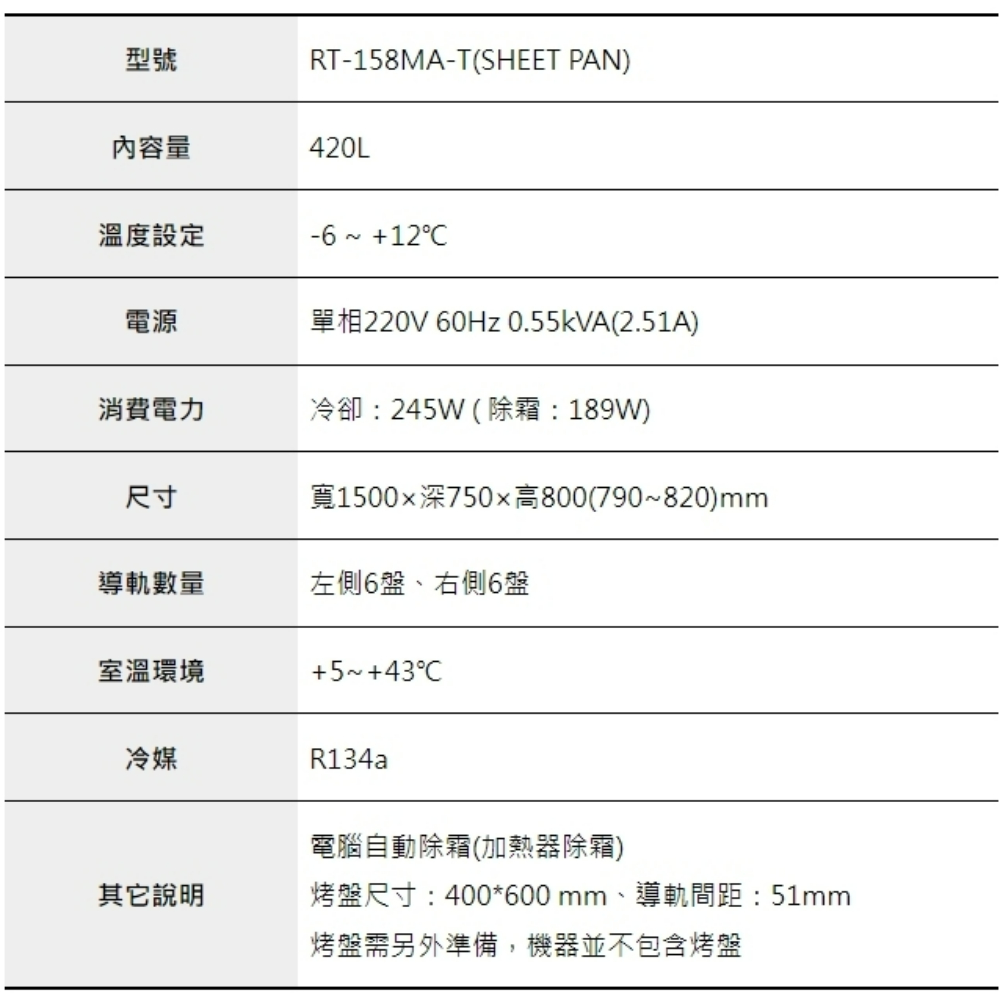 5呎75cm深工作台冷藏冰箱(插盤) 