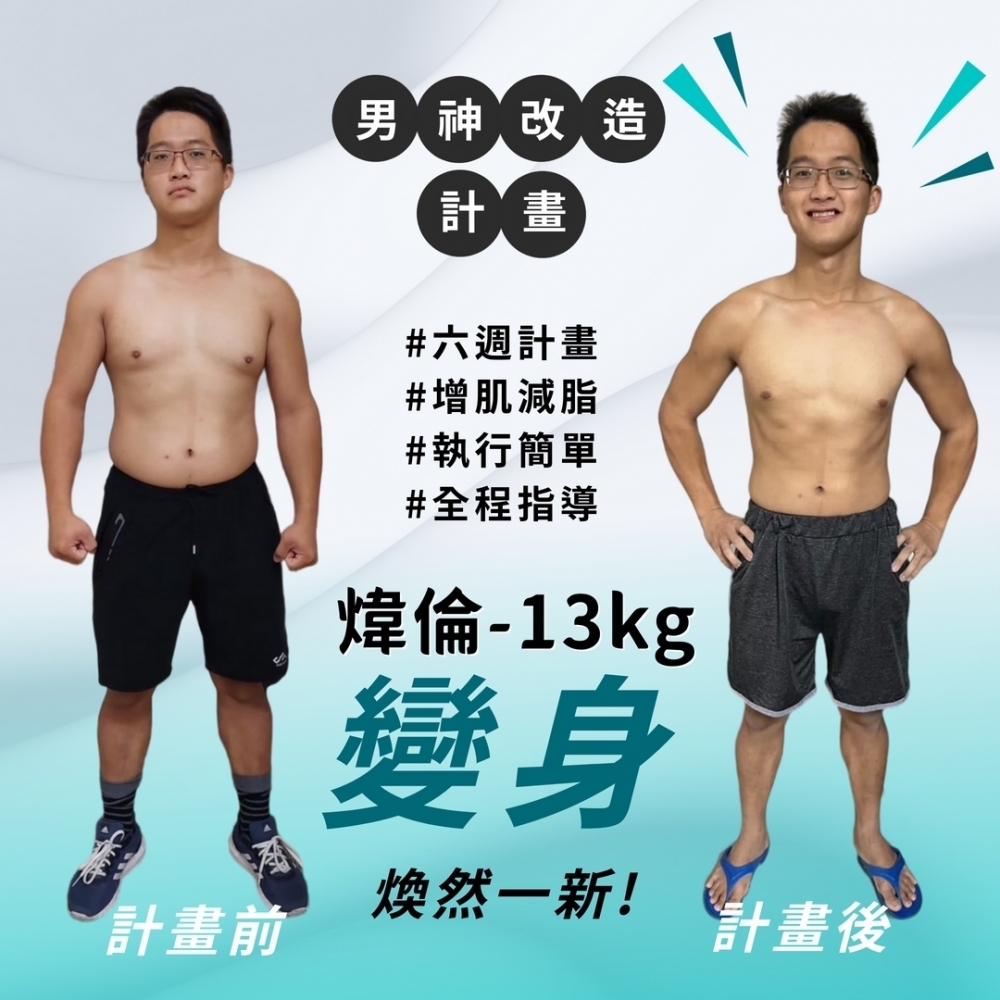 【男神改造-煒倫-13KG】新莊有氧運動課程|新莊瘦身諮詢